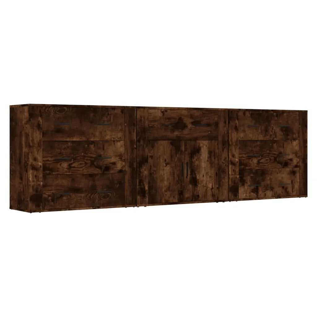 Credenze 3 pz Rovere Fumo in Legno Multistrato 3185428