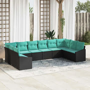 Set di divani con cuscino 10 pcs Nero polyrattan