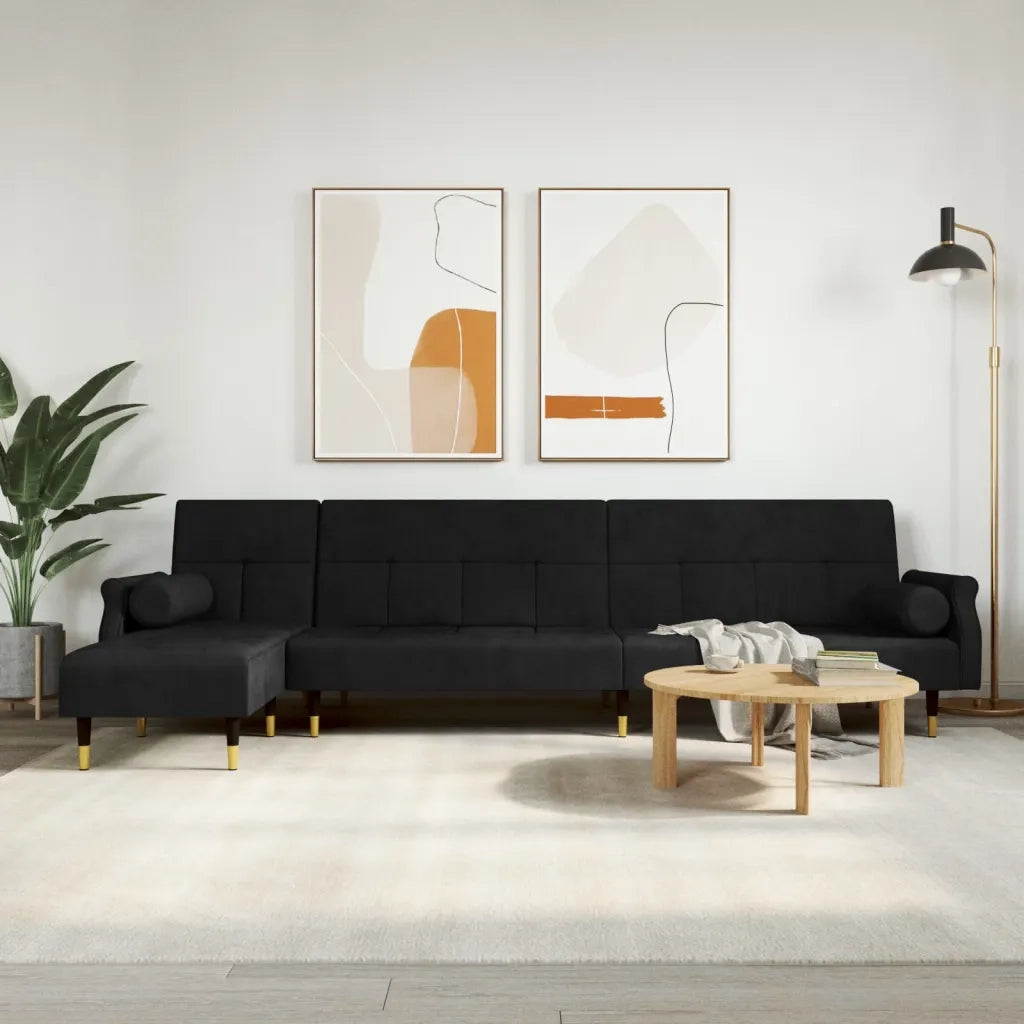 Divano Letto a L Nero 271x140x70 cm in Velluto 3157224