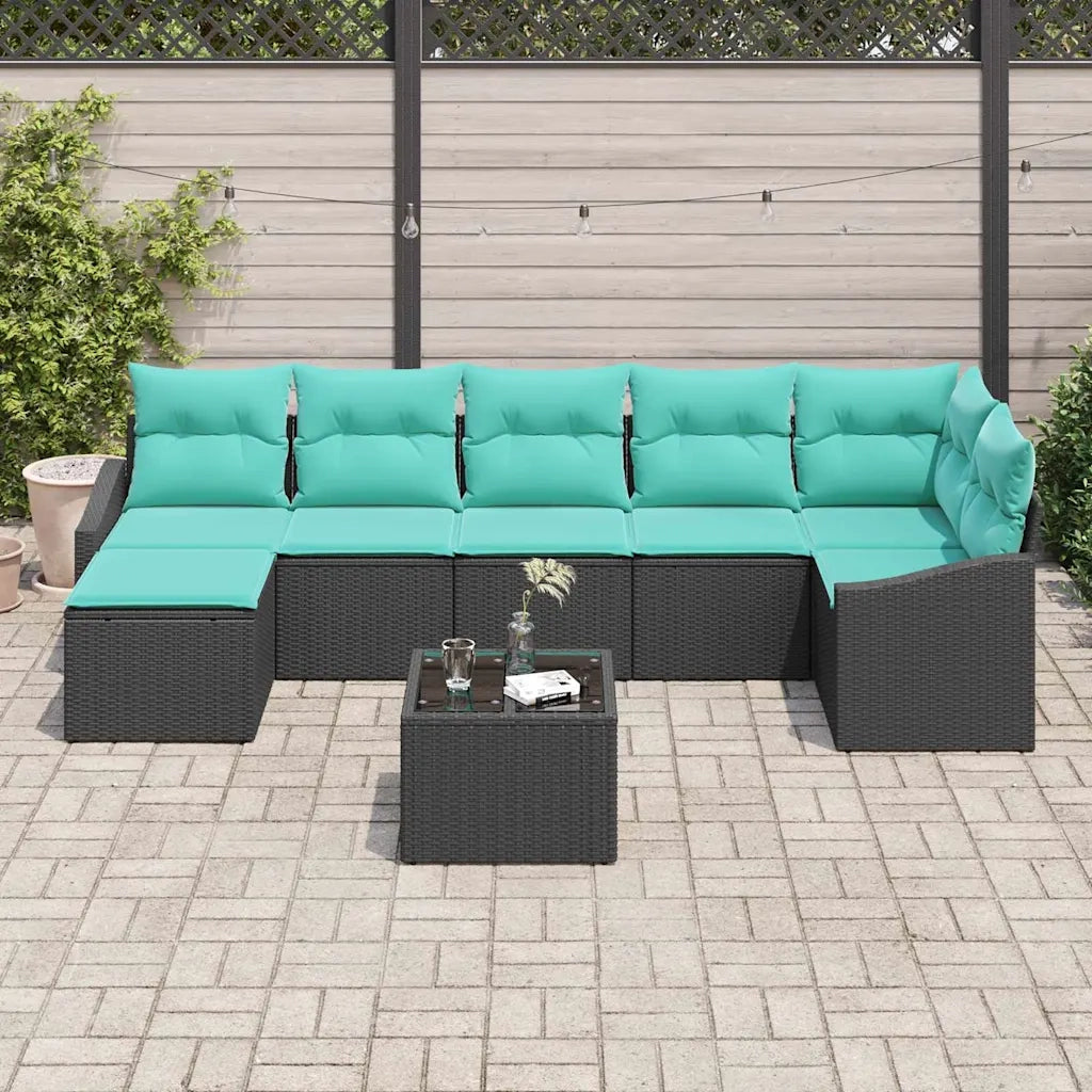 Set di divani con cuscino 8 pcs Nero polyrattan