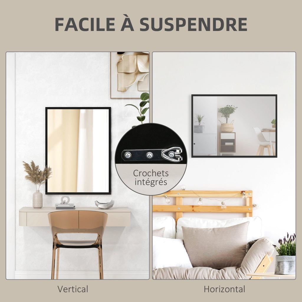 Specchio da Parete 80x60 cm ¨C zephmum ¨C Cornice in Legno Nero