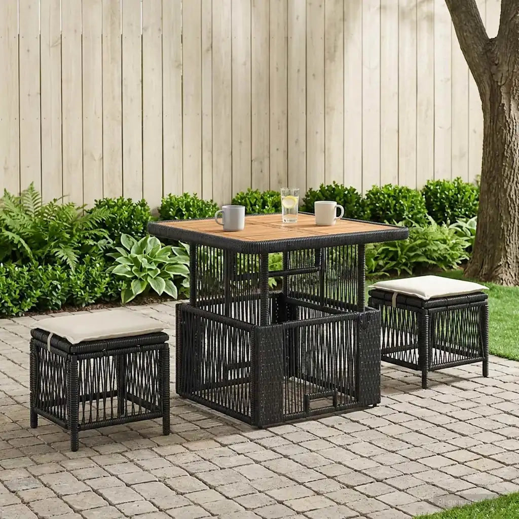Set da Pranzo per Giardino 3 pcs Beige e Crema polyrattan 42026747