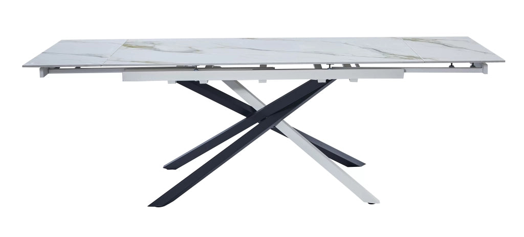 Mobili 2g - tavolo moderno allungabile piano pietra marmo bianco 160x90x78 - Mobili 2G
