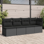 Divano da giardino con cuscini 4 Posti-Sofa da Giardino-Divano da esterno nero in polyrattan 755920