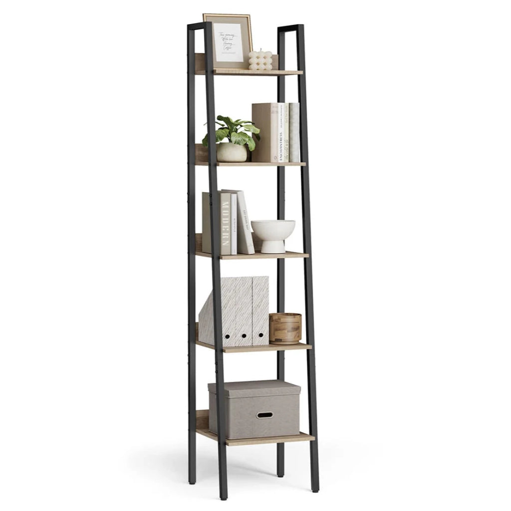 Libreria a 5 ripiani mobile contenitore indipendente per soggiorno camera da letto cucina struttura in acciaio facile da montare stile industriale 30 x 33,8 x 170 cm marrone 12_0005742