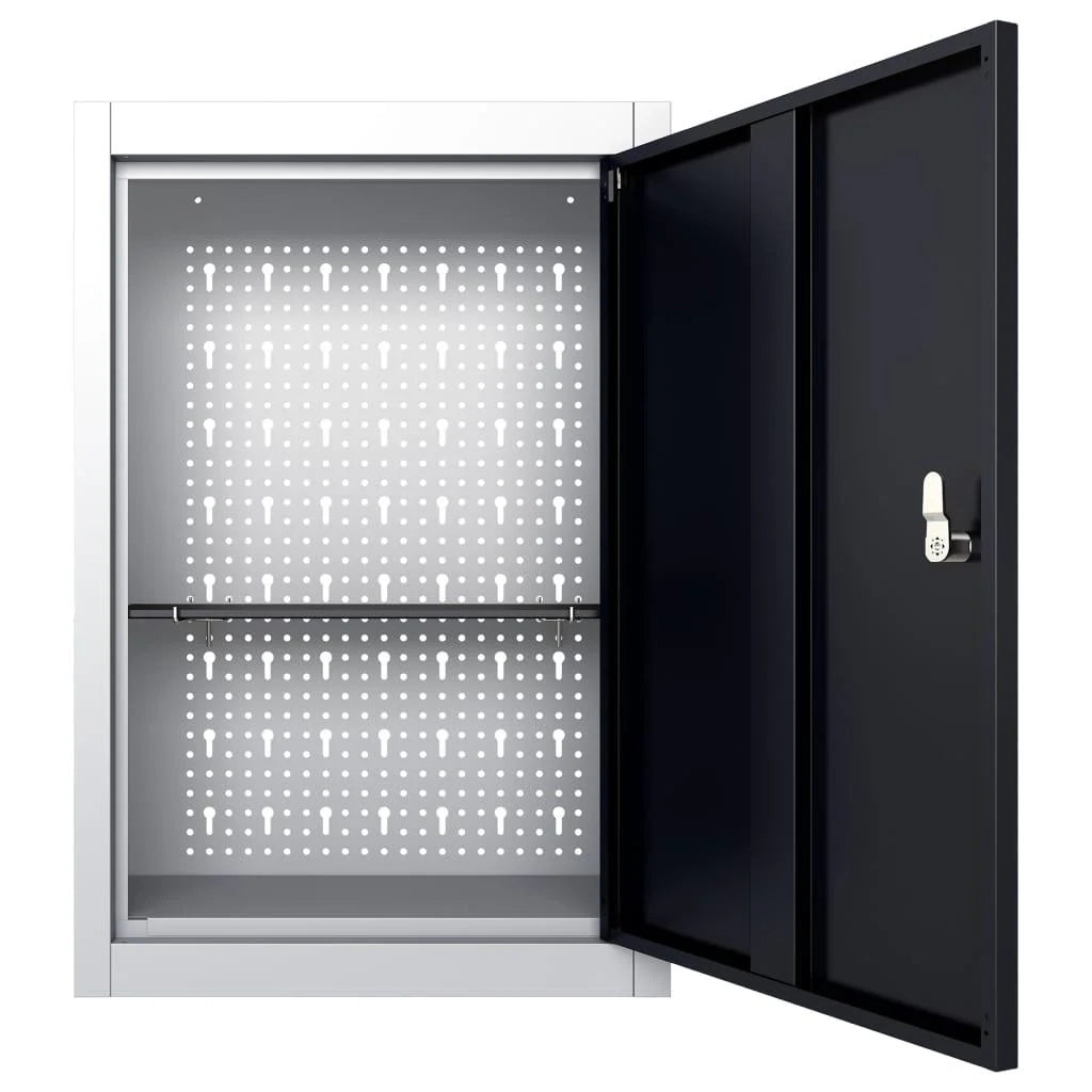 Mobiletto portautensili da parete organizer per utensili mobiletto portaoggetti portautensili da officina stile industriale metallo 60 cm grigio e nero 02_0003807