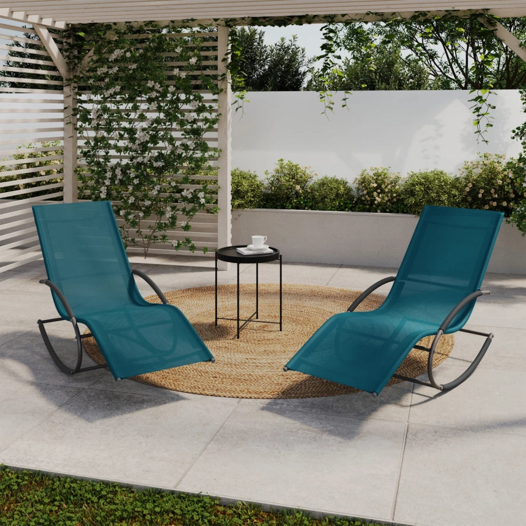 IDMarket - Set di 2 sedie a dondolo da giardino MALAWI in tela grigio antracite e blu anatra