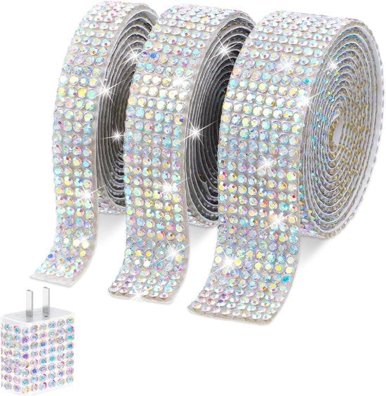 Lint strass autofissante - 3 pezzi - strisce di cristallo - decorazione DIY per feste - argento (AB)