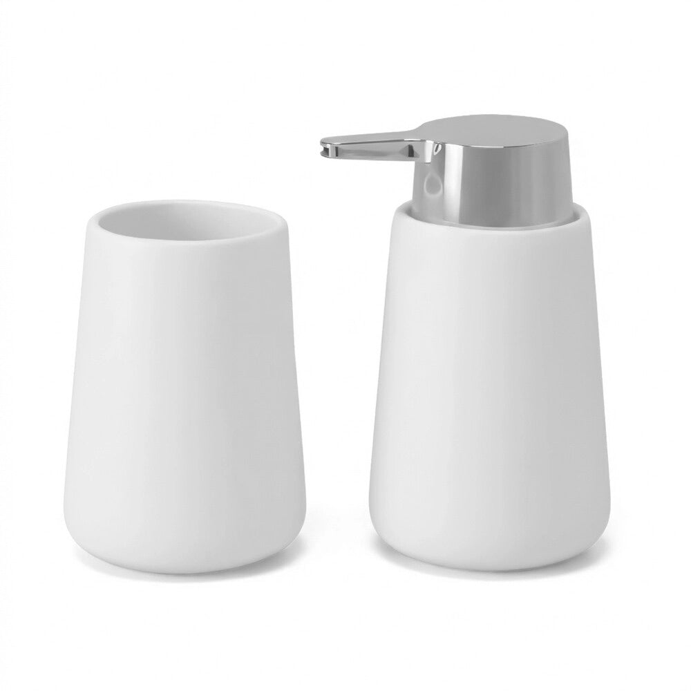Set accessori bagno completo da 4 pezzi in ceramica bianca e cromo Sidney