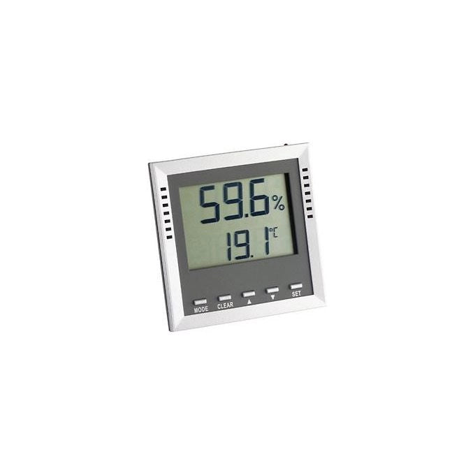 TFA DOSTMANN 30.5010 Klima Guard Termoigrometro Digitale con Sensore di Precisione Svizzero Allarme Acustico e Ottico Valori Massimi e Minimi Punto di Ruggiada Temperatura Bulbo Umido colore Argento