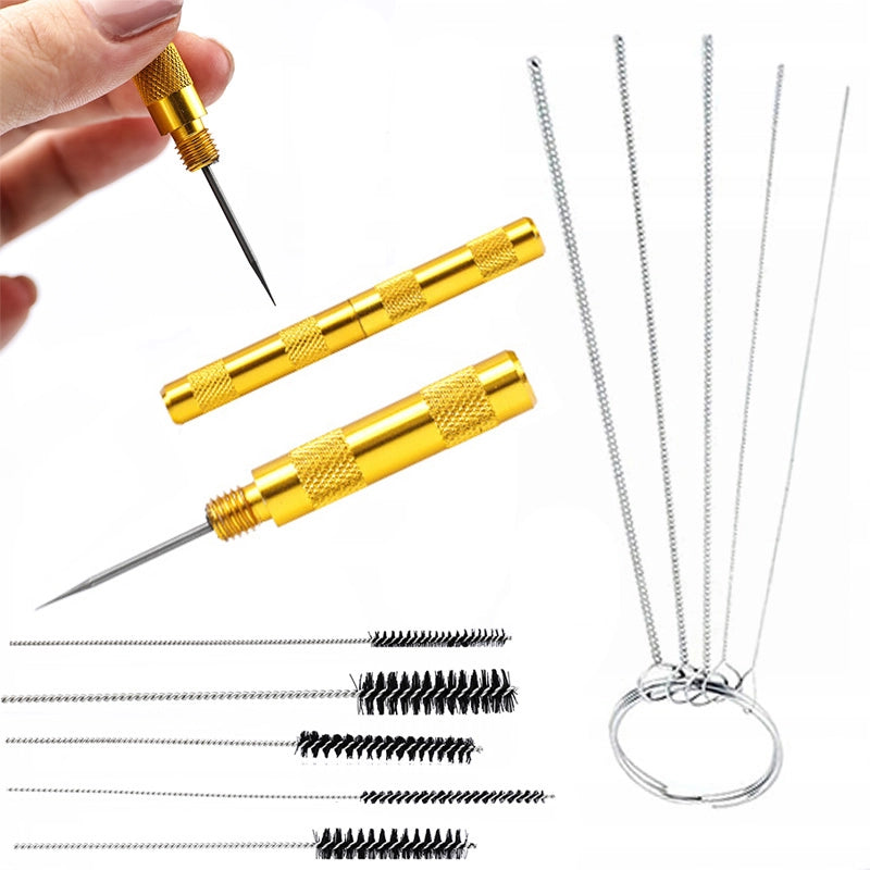 Set di Accessori per Pulizia Pistola a Spruzzo – 5 Spazzole Metalliche + Punteruolo Dorato | Alta Durata e Precisione
