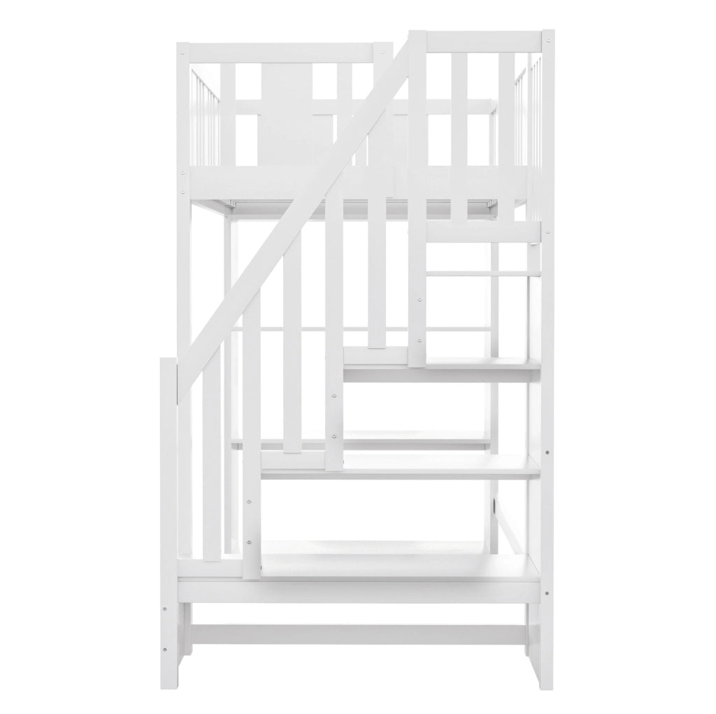 Letto a soppalco 90x200 cm con scala contenitore e 3 vani laterali bianco