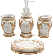 Set di accessori da bagno 4 pezzi Bianco e Oro - Bidet, Ospite per spazzolino da denti, Bacinella e Dispensatore di sapone