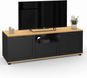 Mueble TV VITO con cajón y hornacina negros y tapa de madera de 110 cm