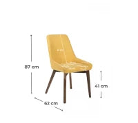 E-STYLO Sedia da pranzo in tessuto giallo con gambe e struttura in massello di noce, 62cm X 49.5cm H. 87cm.