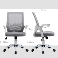Sedia da Ufficio Ergonomica con Braccioli e Supporto Lombare, in Tessuto Effetto Lino, 62.5x55x94-104 cm, Grigia