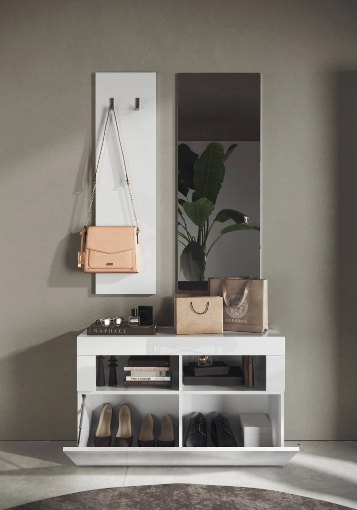 Scarpiera Bernardin, Mobile portascarpe, Armadio da ingresso multiuso, Mobiletto per calzature, Made in Italy, 91x35 h57 cm, Bianco lucido