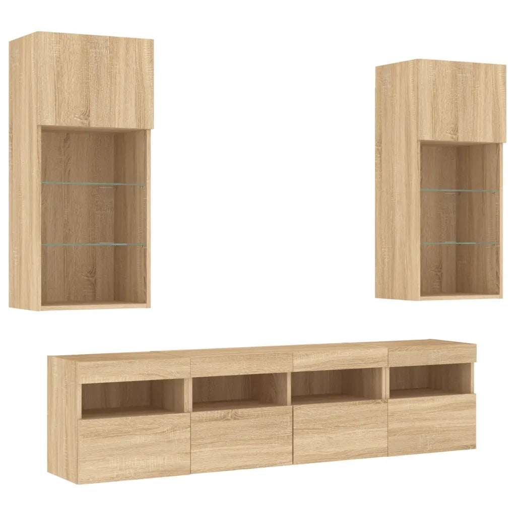 Mobili TV a Muro con LED 5pz-Set di 5 Credenza per TV sospesa Rovere Sonoma Legno Multistrato 593618