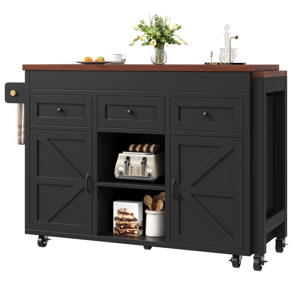 Tavolo da Pranzo Allungabile con Isola Cucina e Cassetti ¨C MINIMAL ¨C Nero 131,5-210 cm