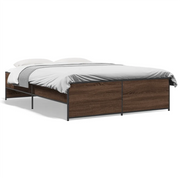 Letto matrimoniale | Letto per adulti | Giroletto Rovere Marrone 120x200cm in Legno Multistrato Metallo