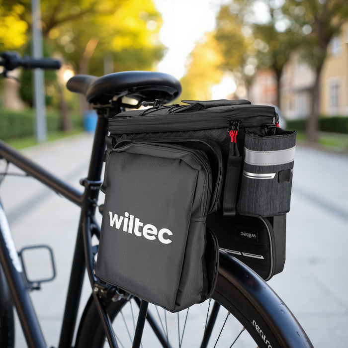 Borsa per portapacchi posteriore bici espandibile fino a 20 L grigia, impermeabile e multiuso, scomparto laptop ed elementi riflettenti