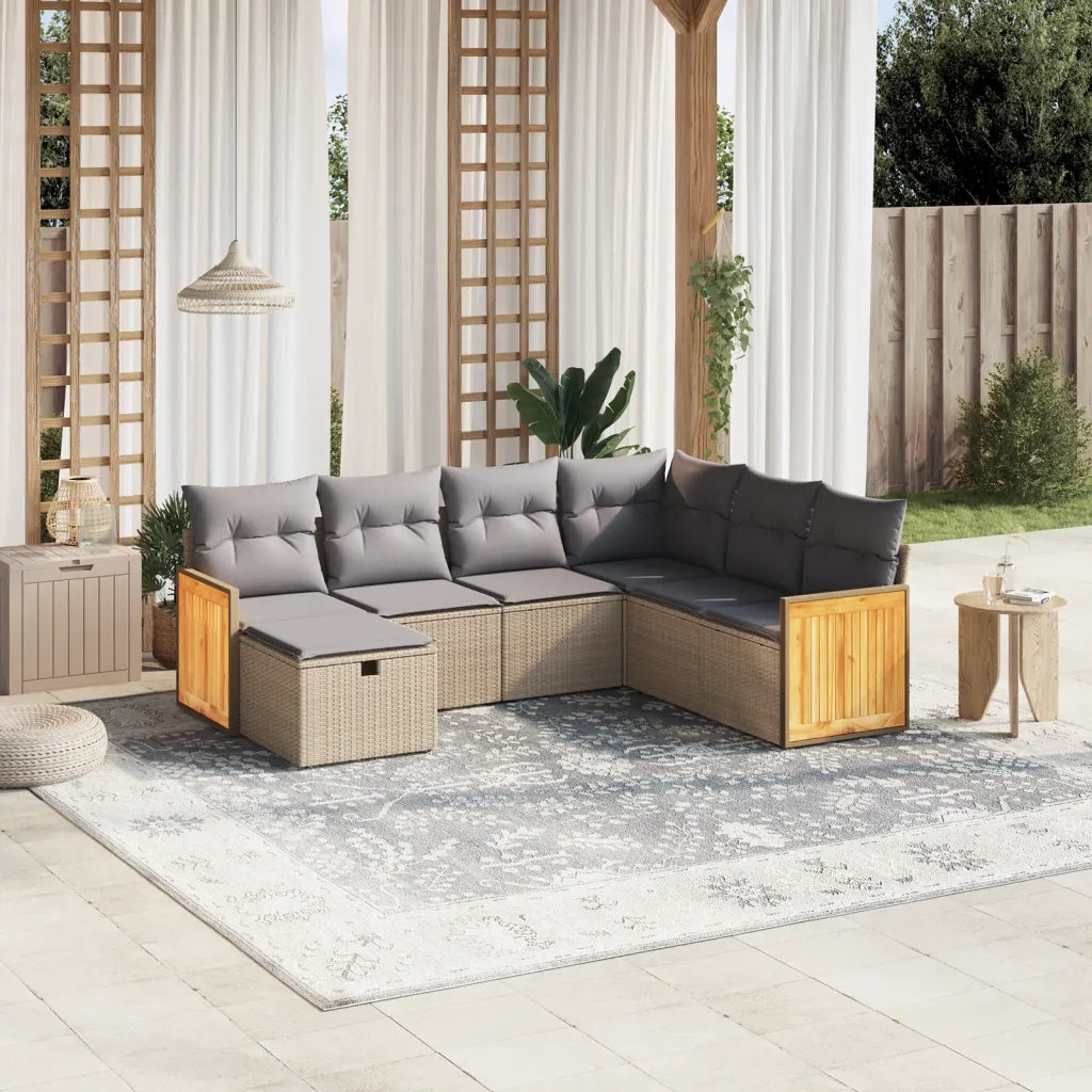 Set Divano da Giardino 7 pz con Cuscini Beige Misto Polyrattancod mxl 89772