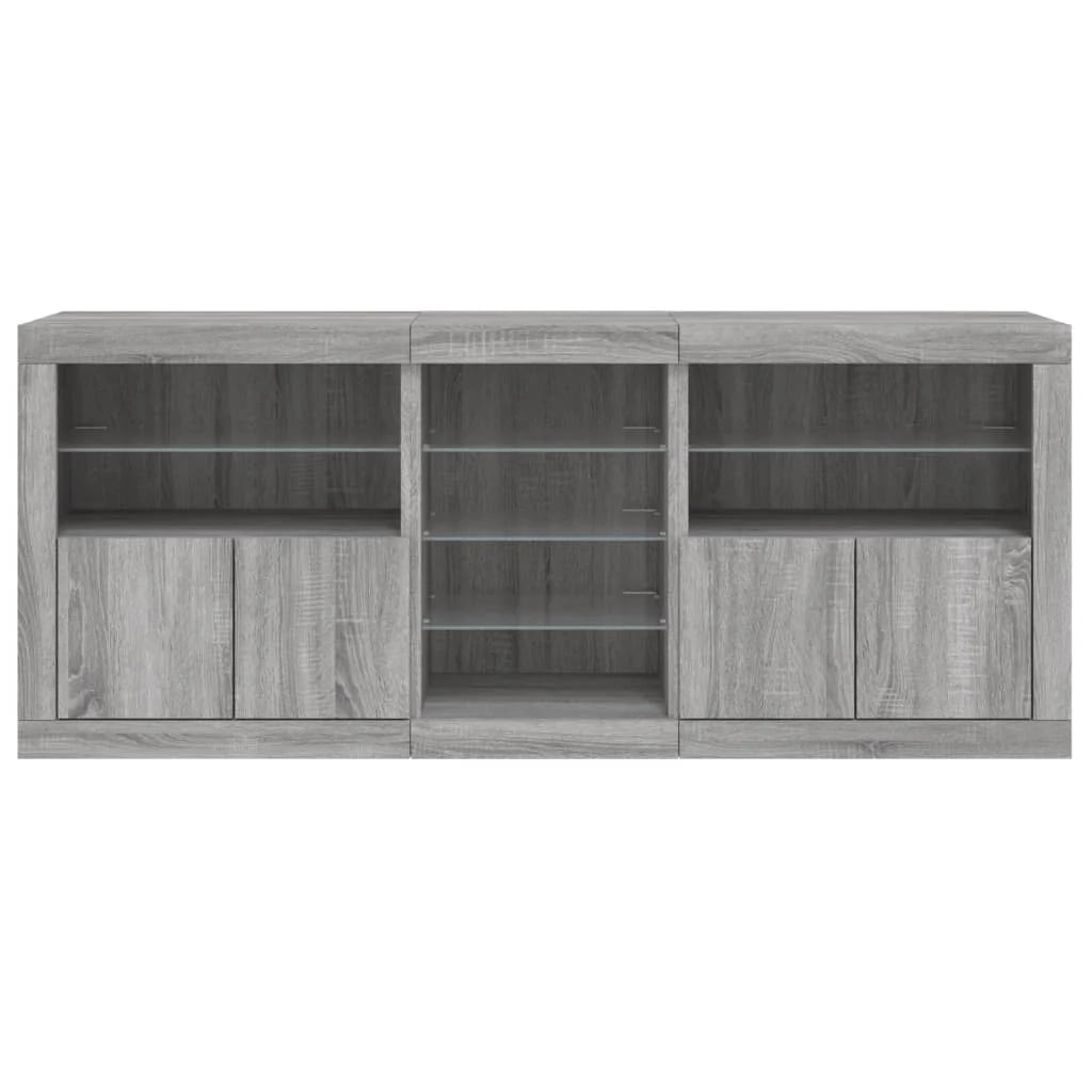 Credenza cassettiera armadio mobile contenitore organizer per cucina soggiorno salotto con luci LED Sonoma 162 x 37 x 67 cm grigio 02_0030057