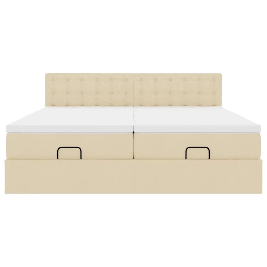 Struttura Letto Pouf con Materassi Crema 200x200 cm in Tessuto 3312897
