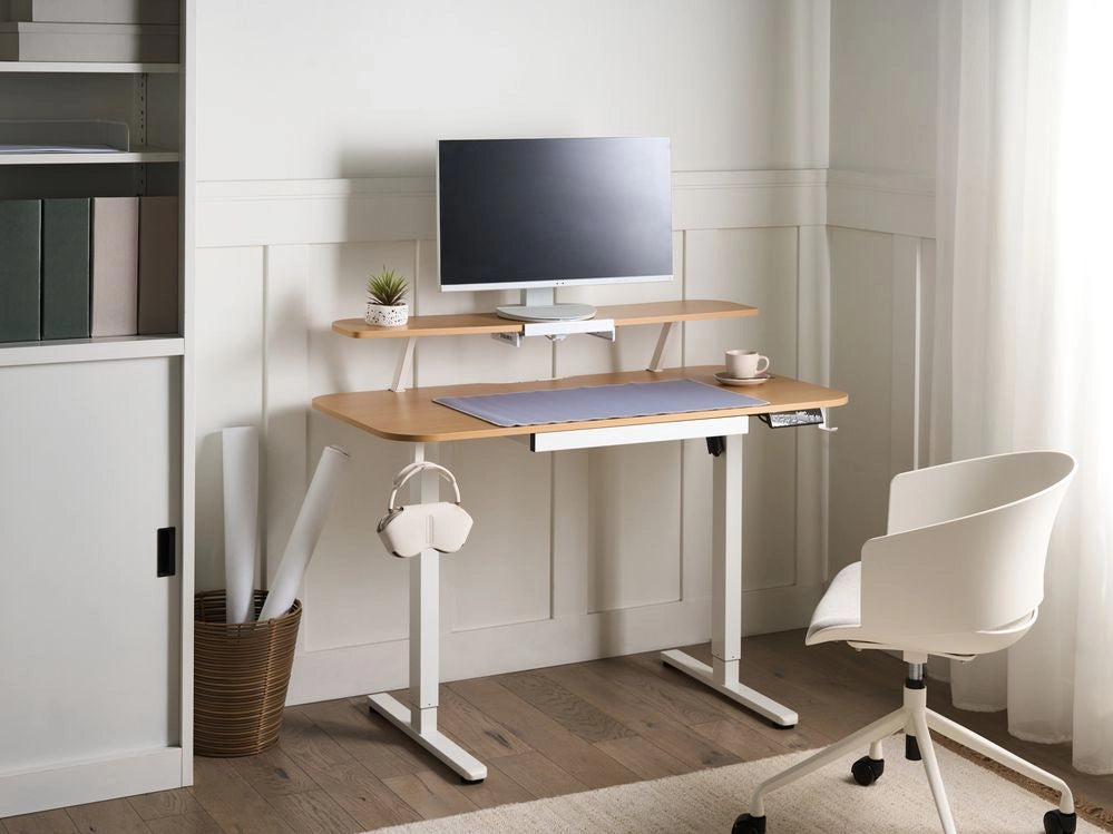 Lampada da tavolo elettrica regolabile Marrone chiaro Piano in acciaio bianco con gambe 120 x 60 Stand and Sit Home Office Stand and Sit Tappetino per mouse Design scandinavo moderno