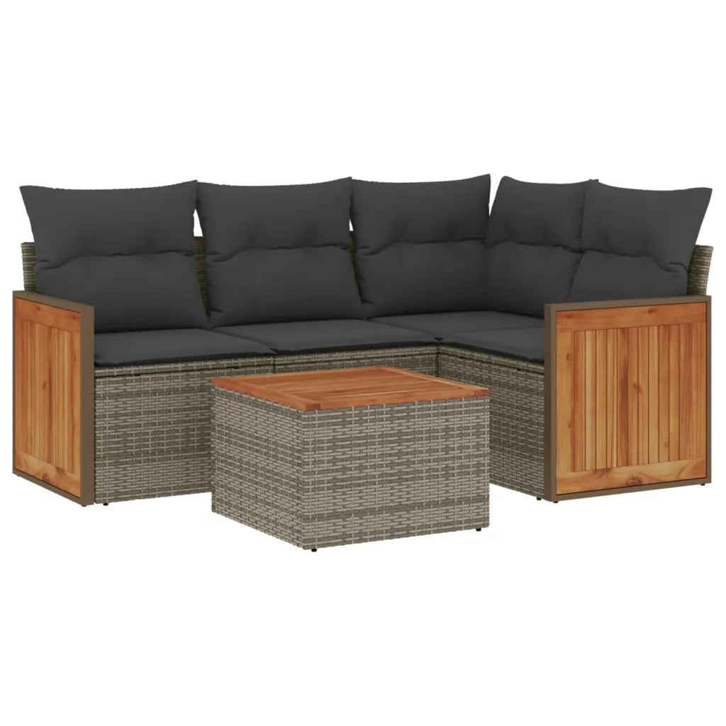 Set Divano da Giardino 5 pz | Set Salotto da Giardino con Cuscini Grigio in Polyrattan