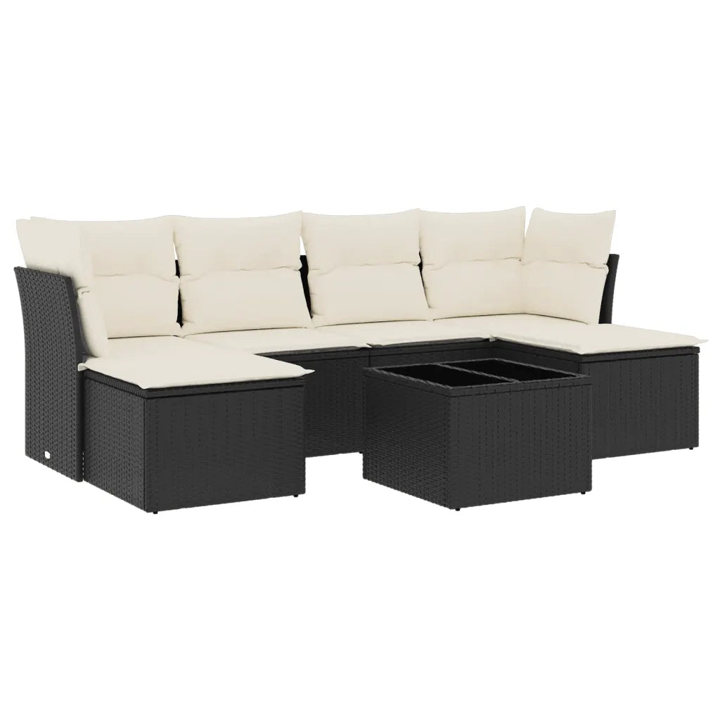 Set Divani da Giardino con Cuscini 7pz Nero Polyrattan