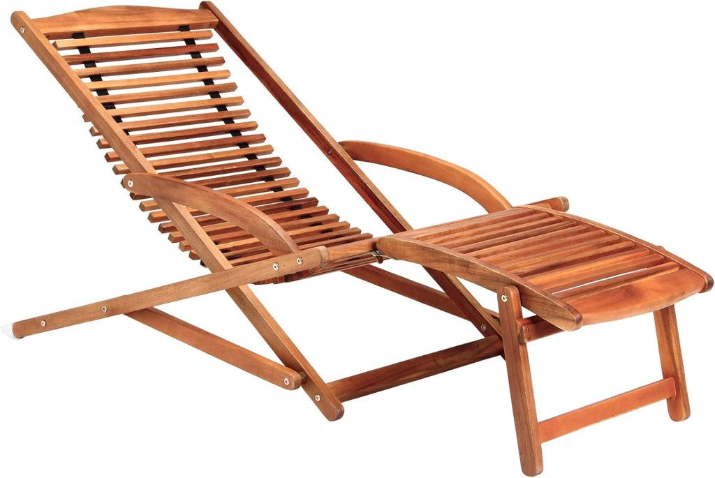 Lettino Prendisole Ergonomico 120kg Legno di Acacia Sdraio Pieghevole incl. Poggiapiedi e Cuscino Lettini Sauna