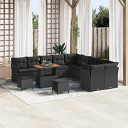 Set Divano Giardino 13 Pezzi con Cuscini Rattan Nero Acacia