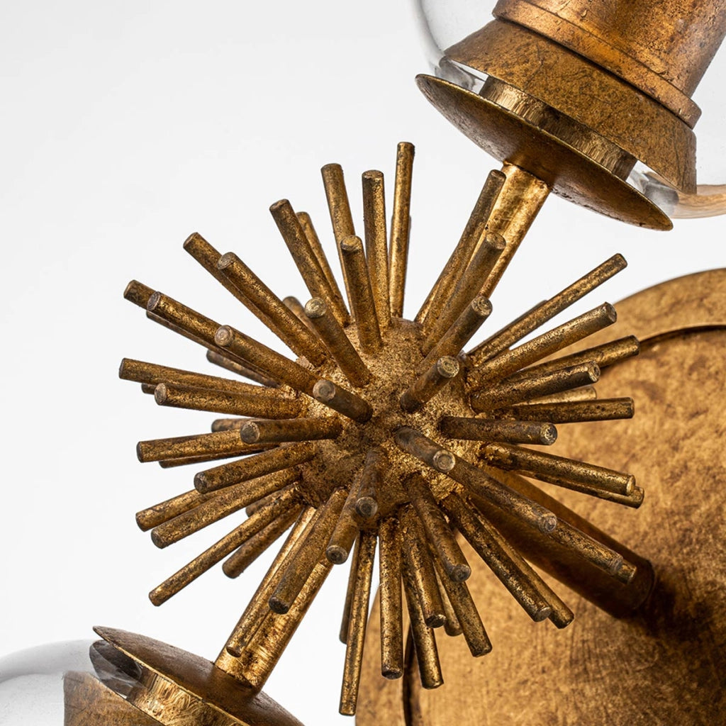 Applique Art Déco oro doppia vetro trasparente 2xE27