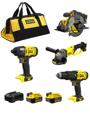 STANLEY FatMax Kit SFMCK469M2 (SFMCD711 + SFMCF800 + SFMCG400 + SFMCS500 + 2 x 4,0 Ah + Caricabatterie + Borsa XL)