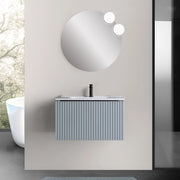 Mobile bagno sospeso 70 cm azzurro polvere cannettato con cassetto e lavabo Nara