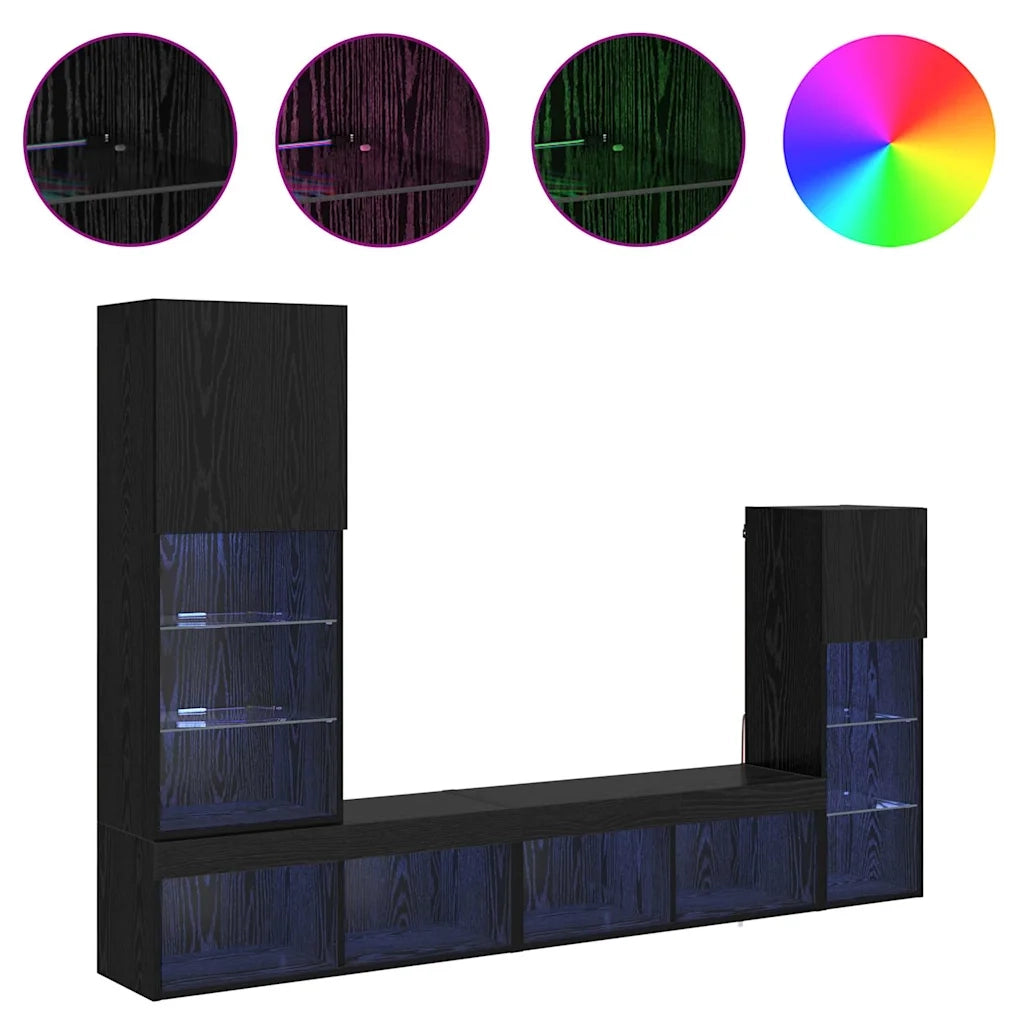 Mobile Porta TV a Muro 4 pz-Credenza per TV Rovere Nero Legno multistrato