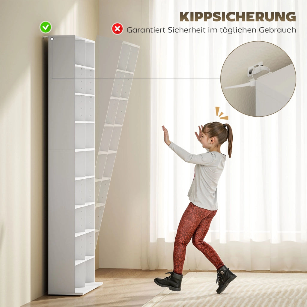Libreria per DVD e CD ¨C Minimal ¨C 14 ripiani regolabili, 18 scomparti, bianco, 175x?x?