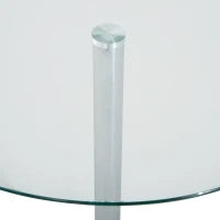 Tavolo da Pranzo Rotondo con Piano in Vetro, Telaio Metallico, Colore Argento