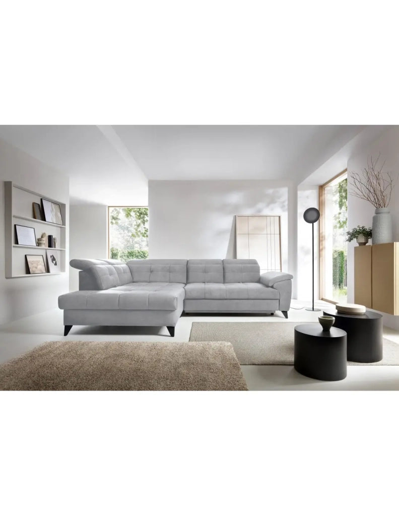 Divano ad angolo Grigio 5 posti angolo sinistro con letto 128x225cm INFERNO