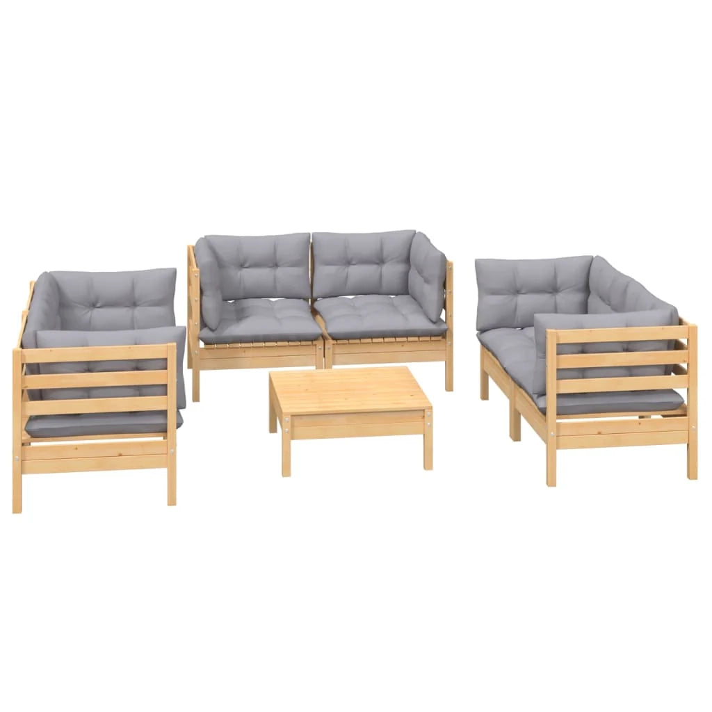Set di mobili da giardino mobili da esterno 7 pezzi con cuscini grigio legno di pino massiccio 02_0017187