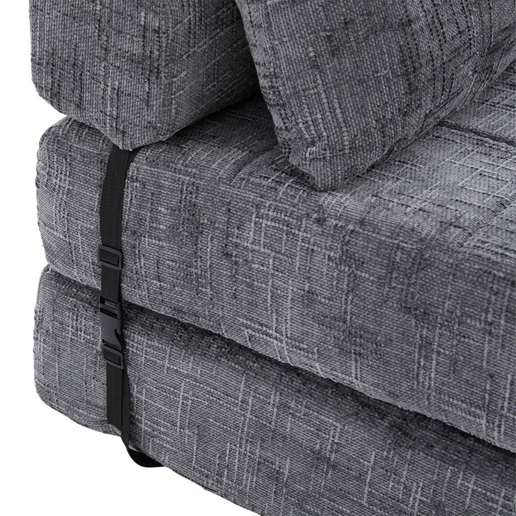Divano letto pieghevole con Schienale e Cuscini per Testa e Lombare, in Ciniglia, Grigio 29.0 × 29.0 × 88.0 cm