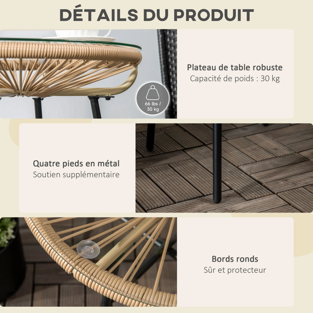 Tavolino da giardino rotondo ¨C zephmum ¨C polyrattan, metallo, vetro temperato, ?50x50H cm