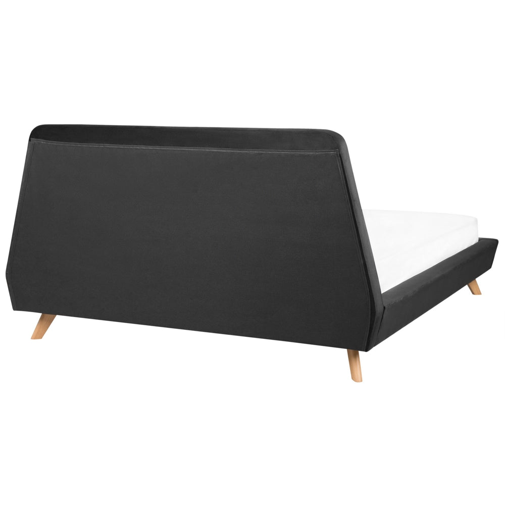 Struttura del letto in velluto Nero con gambe in legno chiaro 180 x 200 cm retrò