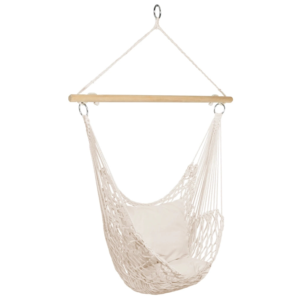 IDMarket - Poltrona sospesa bohémien con 2 cuscini, design macramé ecru