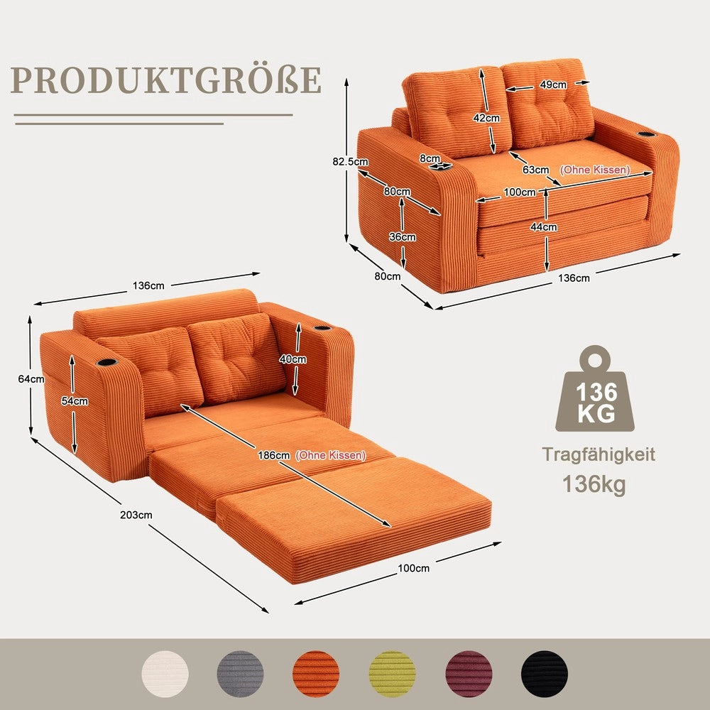 Divano 2 Posti in Tessuto a Coste con Cuscini Trapuntati e Tasche Laterali ¨C MINIMAL ¨C Grigio