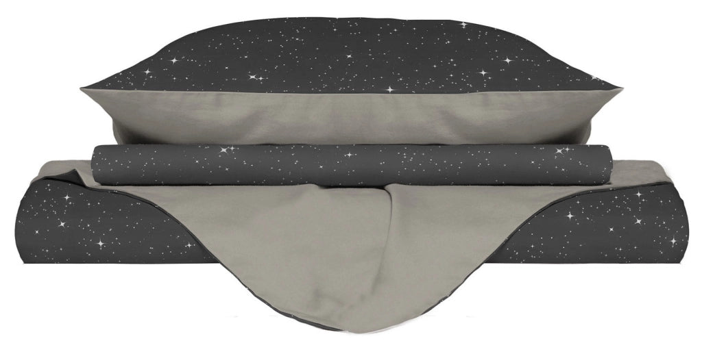 Copripiumino Matrimoniale con Federe Stampato in Microfibra Stars Grigio