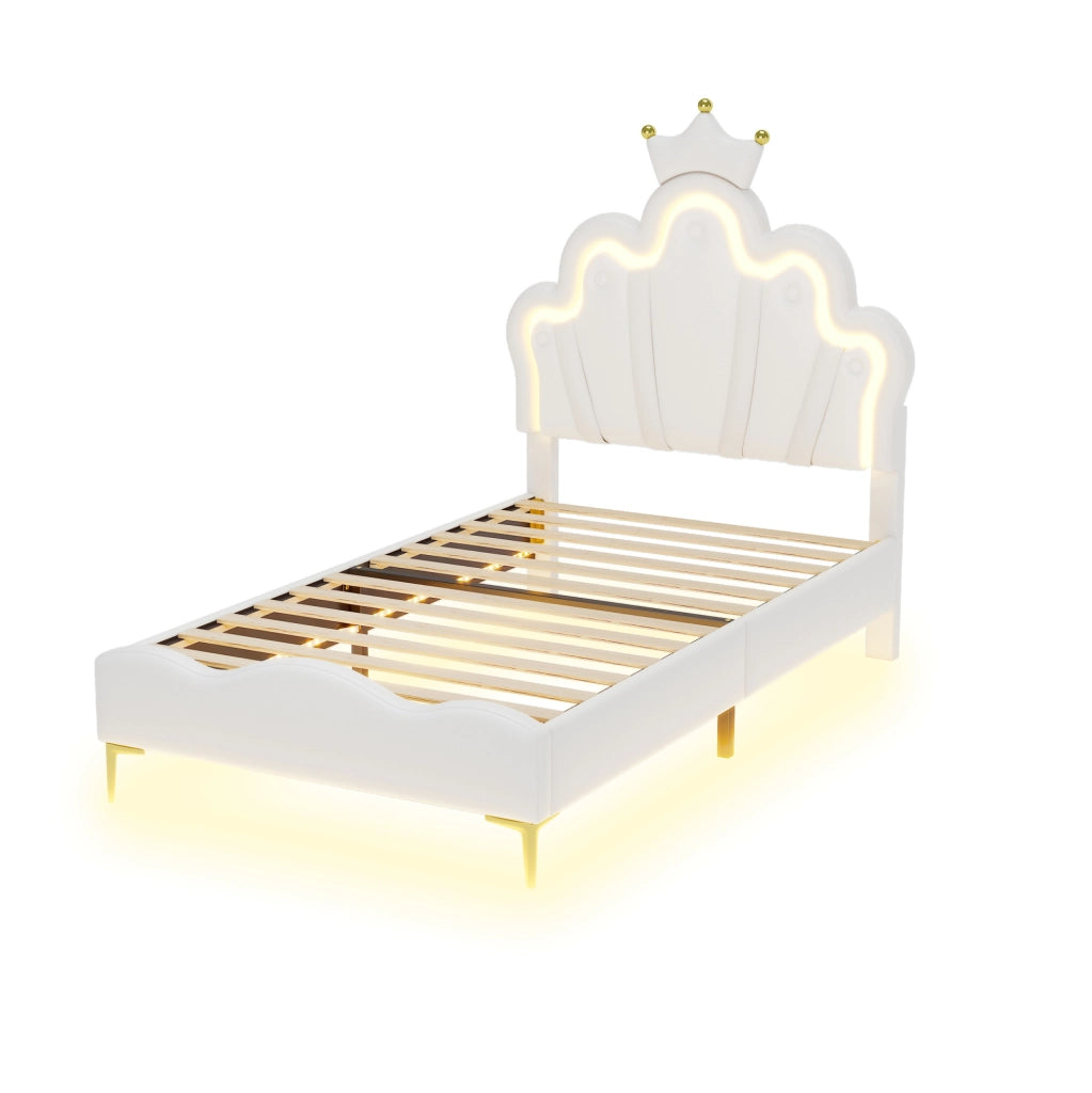 Letto matrimoniale 90x200 cm con testiera a nuvola e luci LED; PU; bianco
