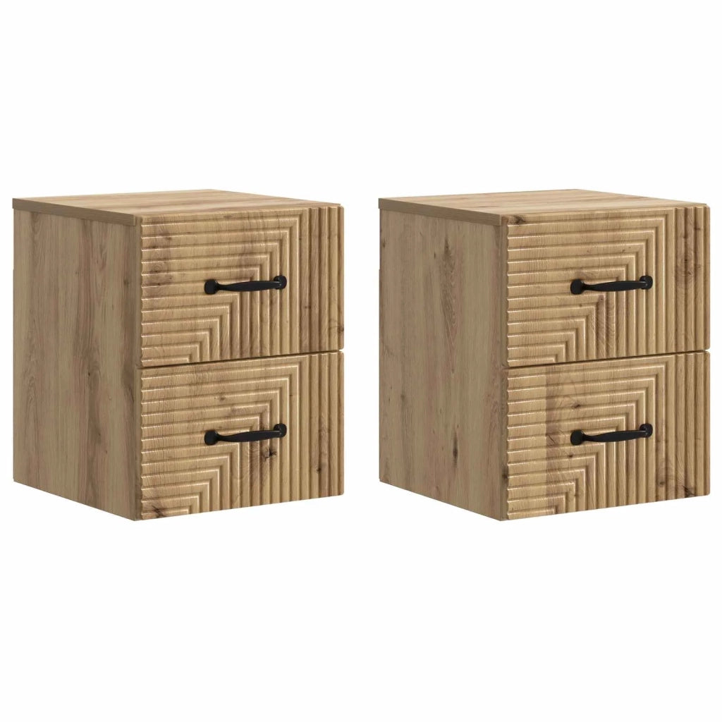 Mobiletto da notte a muro con cassetto 2 pcs Rovere Artigianale 898654