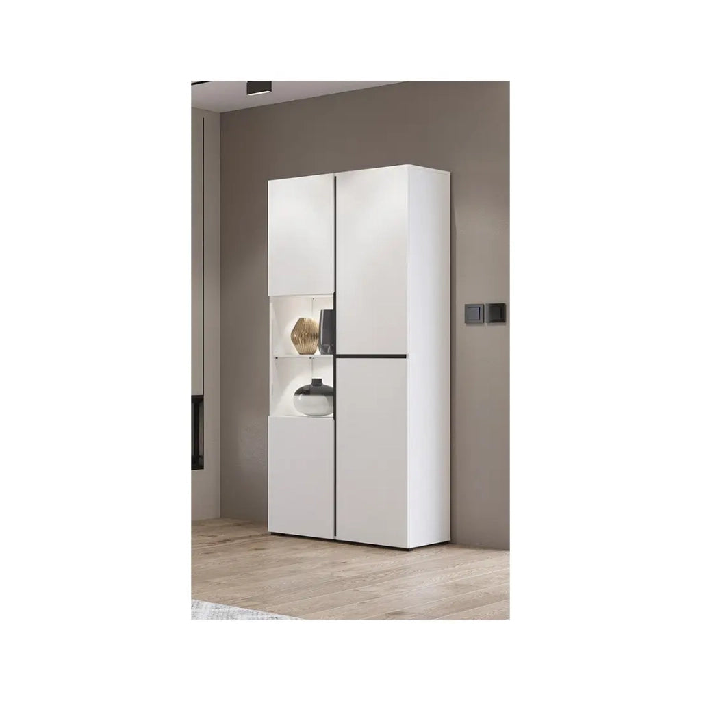 Vetrina alta 2 porte collezione HAVANA. Colori bianco e nero.